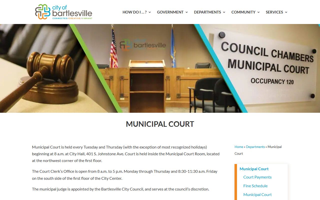 Bartlesville Municipal Court website - dissolution of marriage filed at district court