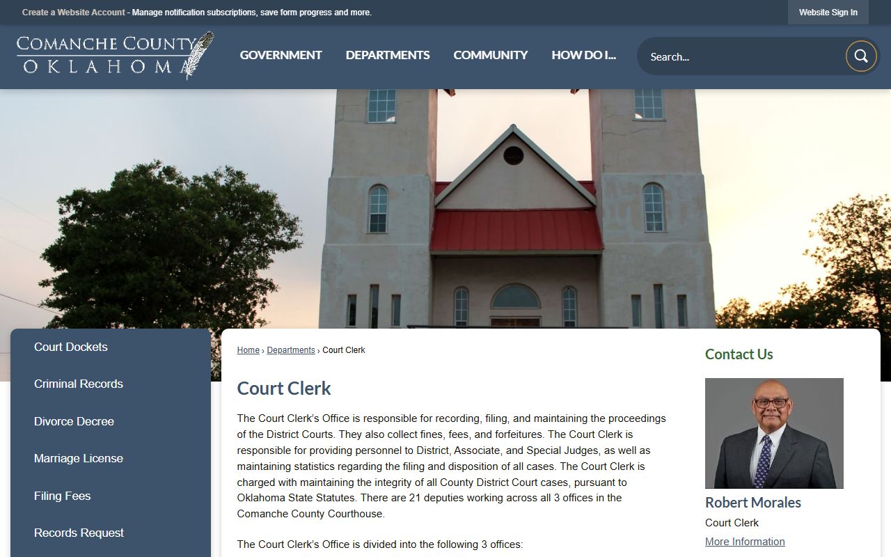 Comanche County Court Clerk website for Lawton dissolution of marriage