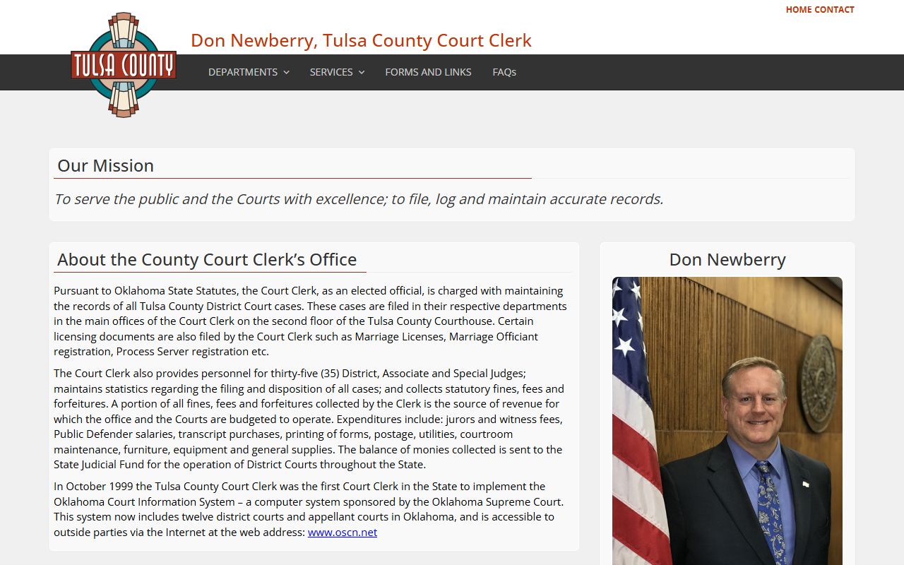 Tulsa County Court Clerk website for Tulsa dissolution of marriage records