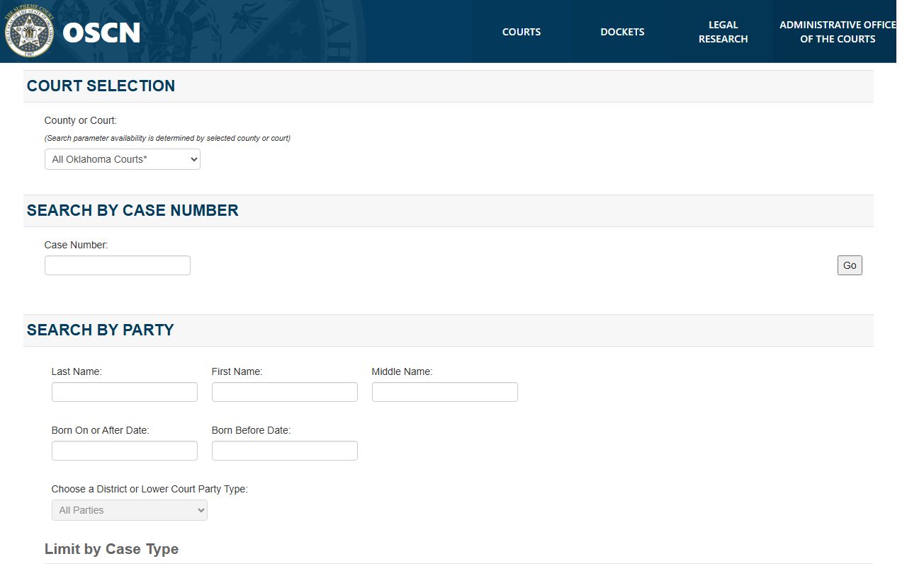 OSCN docket search for Beaver County dissolution of marriage records