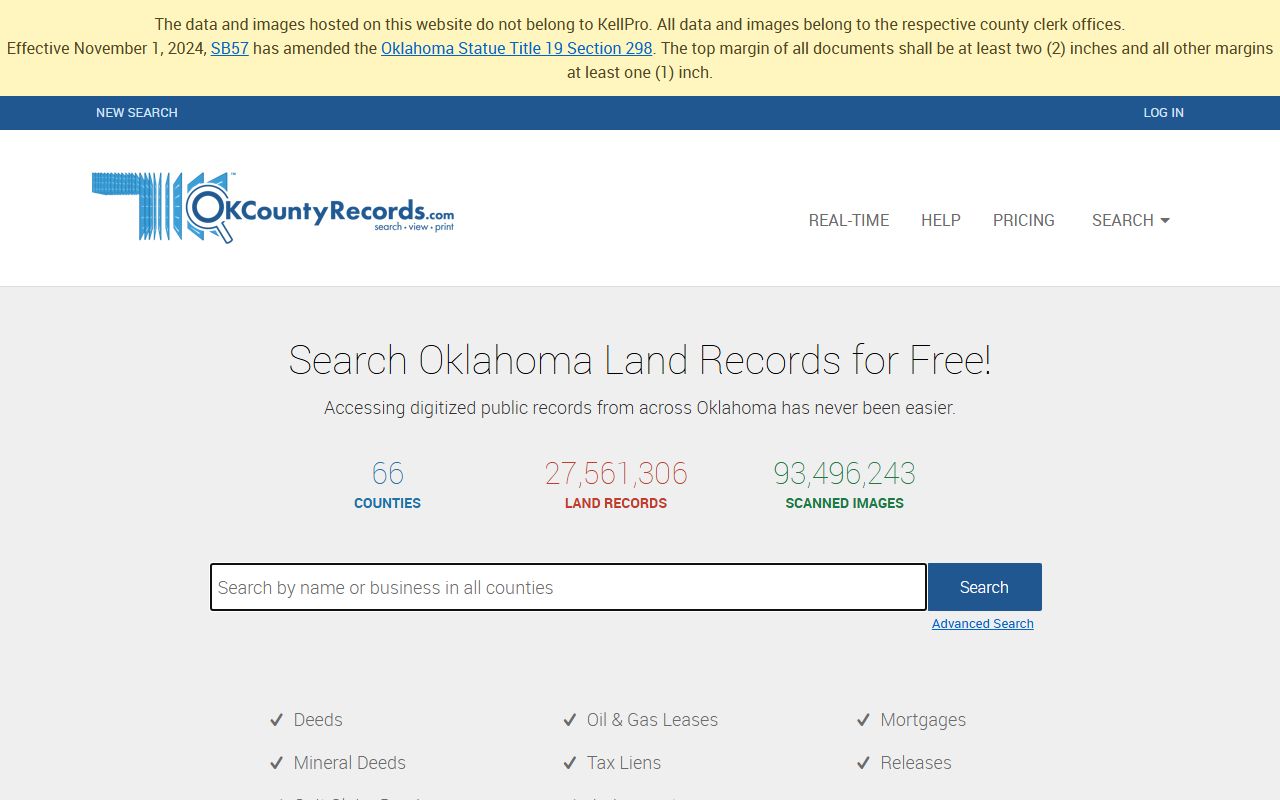 OK County Records search page for Canadian County dissolution of marriage