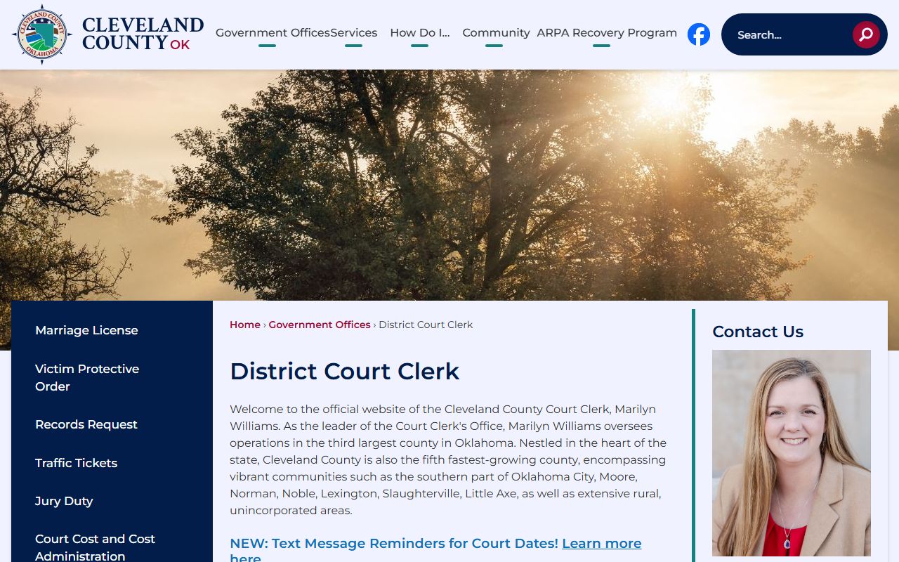 Cleveland County Court Clerk website for dissolution of marriage filings
