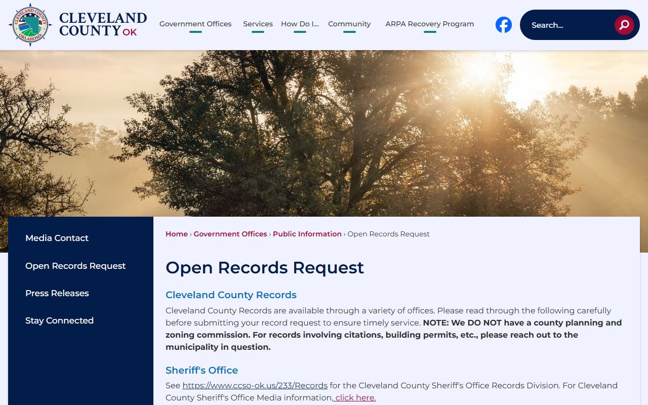 Cleveland County open records request page for dissolution of marriage records