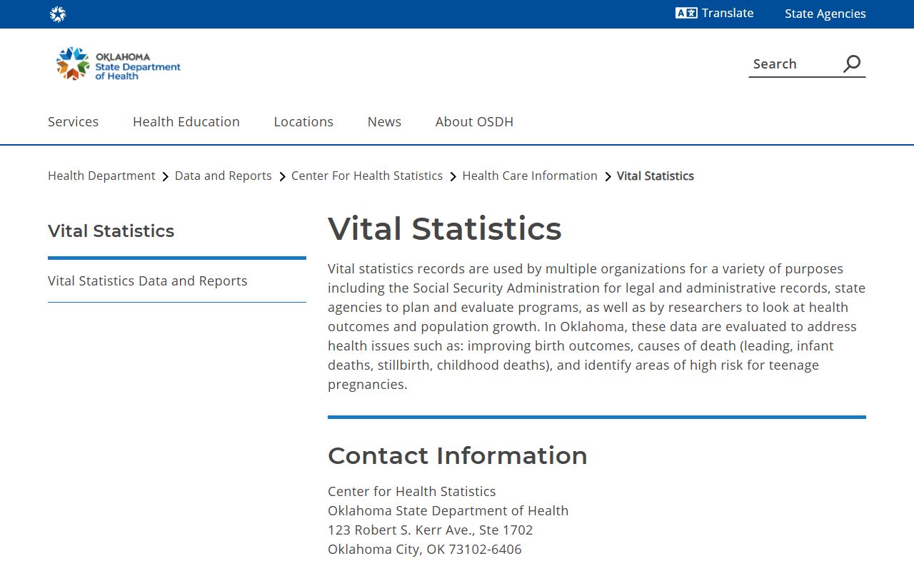 Oklahoma State Department of Health dissolution of marriage vital statistics