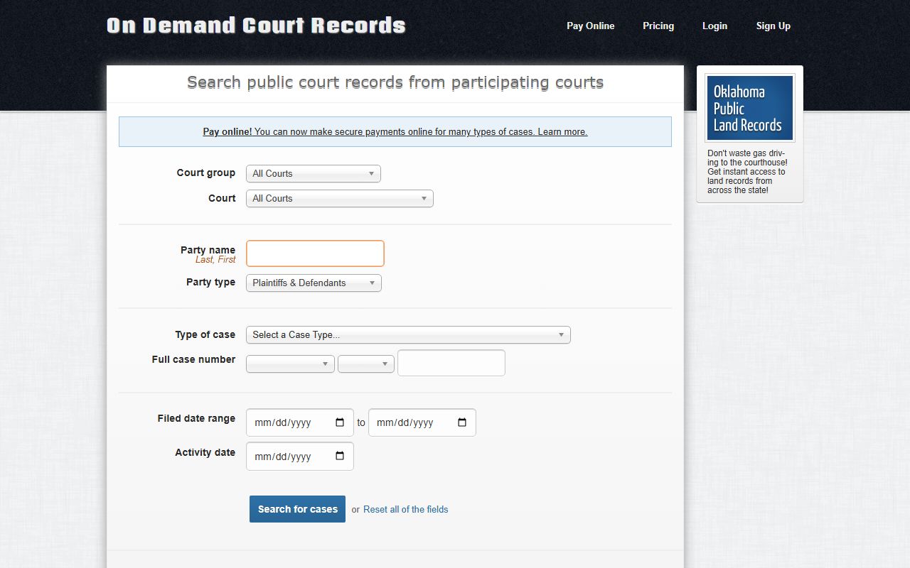 Oklahoma dissolution of marriage On Demand Court Records system
